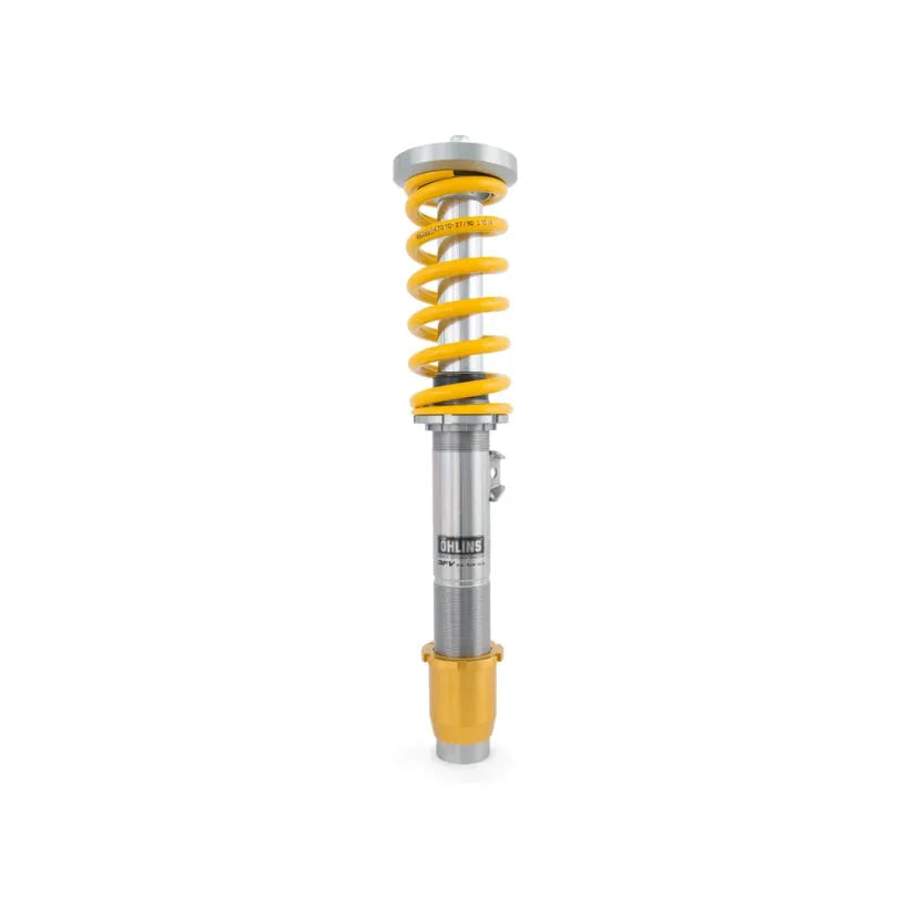 Ohlins Road & Track DFV coilovers for BMW M3 F80, M4 F82, and M4 CS, showcasing adjustable coilover suspension components.