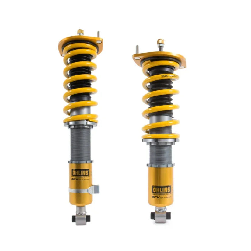 Ohlins Road & Track Coilovers DFV 1-way for Mazda MX-5 NA NB 89-05, TUV approved, showing the coilover suspension components.