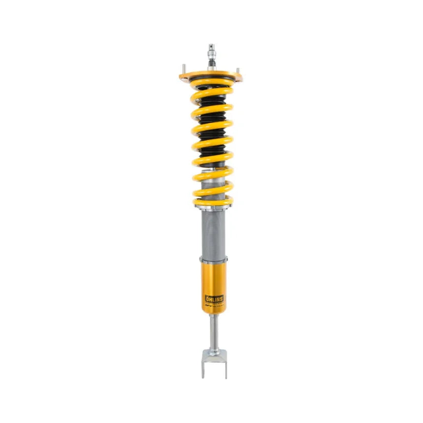 Ohlins Road & Track Coilovers DFV 1-way for Nissan Skyline GT-R R33 R34 93-02, TUV approved, showing coilover suspension components