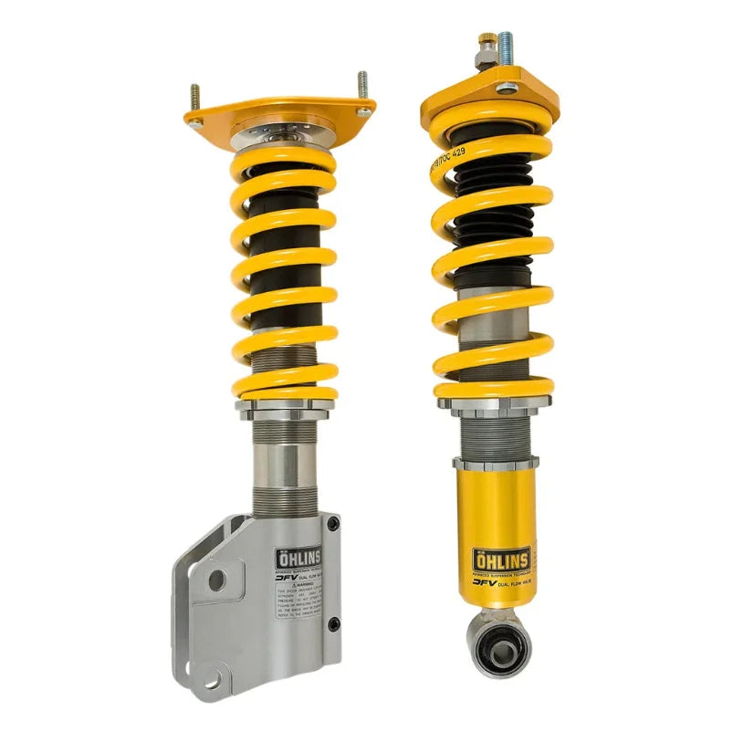 Ohlins Road & Track Coilovers DFV 1-way for Subaru Impreza WRX STI V1 G3, G4, G5 models, TUV approved, installed on car.