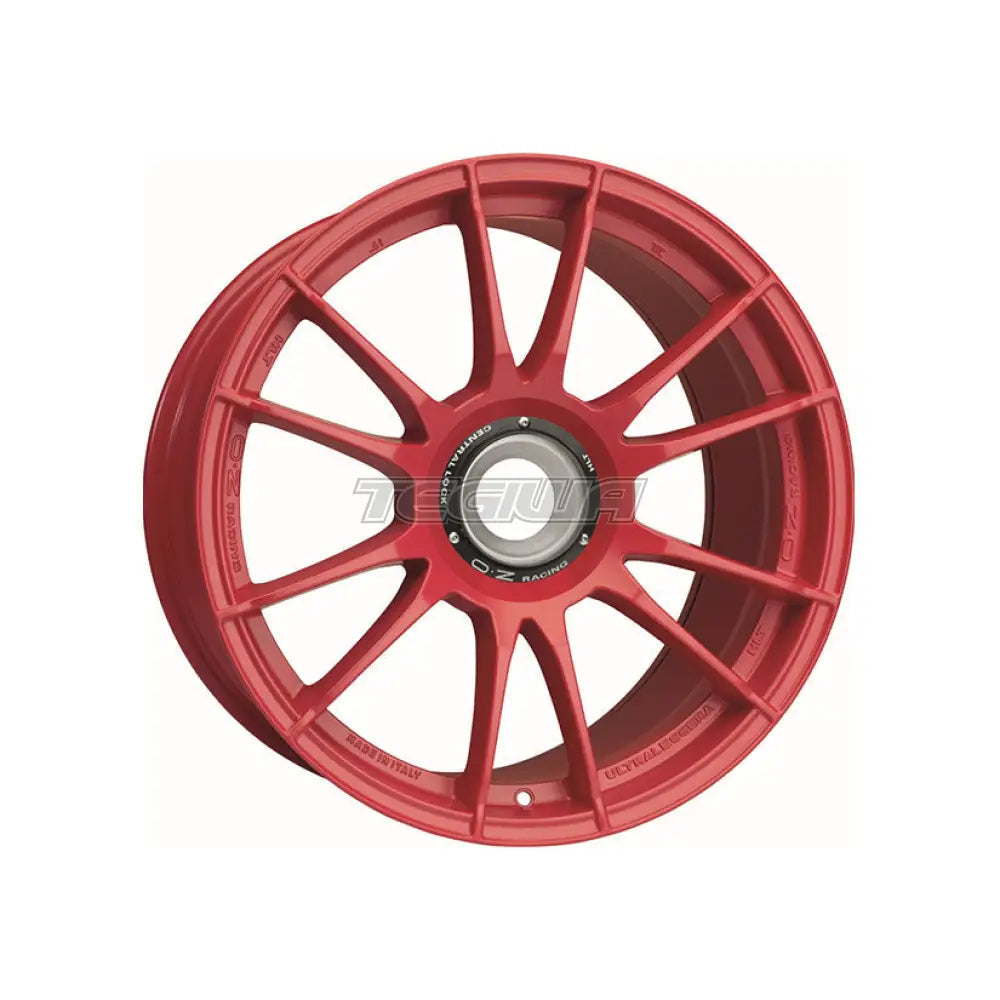 Red OZ Racing Ultraleggera HLT CL alloy wheel, lightweight performance wheel with sleek spoke design, suitable for sports cars.