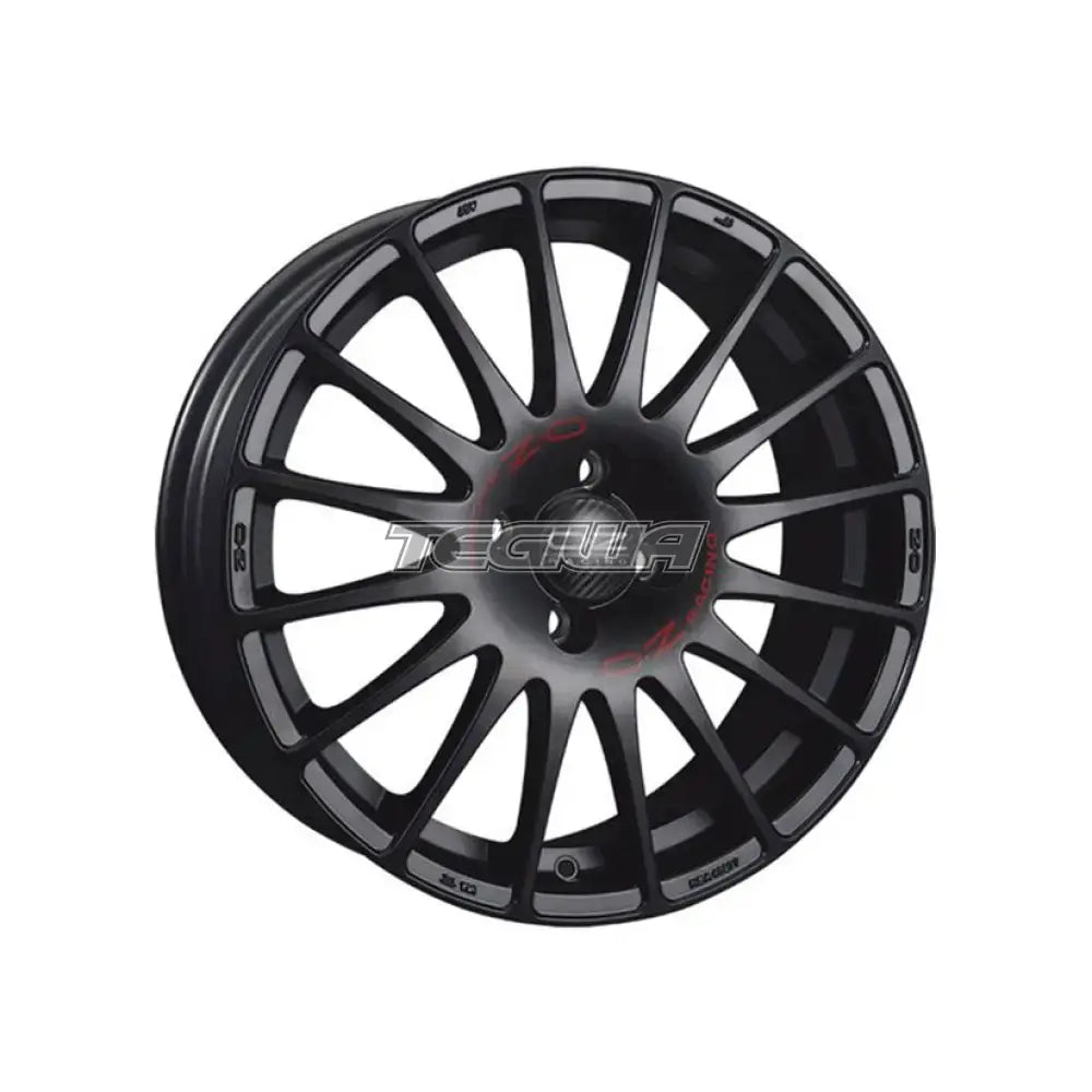 OZ Racing Superturismo GT alloy wheel 14x6 inches, ET15, 4x108 bolt pattern, matte black finish with red lettering.