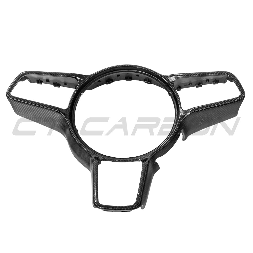 CT Carbon steering wheel trim with Sport Chrono for Porsche 911, Cayman, Boxster, Cayenne, Macan models 2013+ in black finish