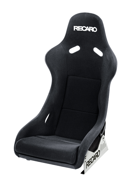 Recaro Pole Position Sport bucket seat with ABE, black racing seat with side bolsters and recline adjustment.
