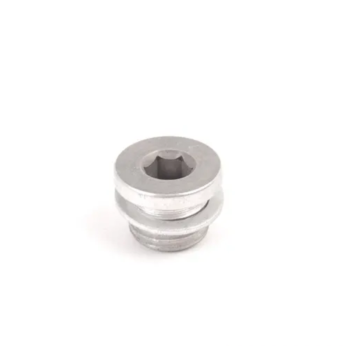 Genuine BMW sump plug for F80 F82 F87 models, with metal threading and hex head for oil drain replacement.