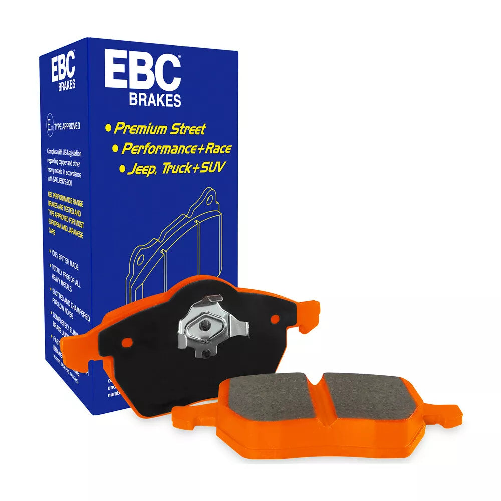 EBC front brake pad and disc kit with Brembo caliper for BMW 1, 2, 3, 4 Series, showing brake components on a vehicle.