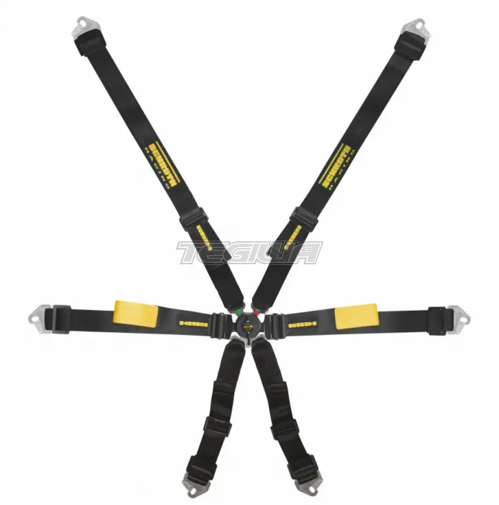 Black Schroth FHR 6 Point 2x2 Enduro Harness for safety and support in off-road riding and motorsport activities.