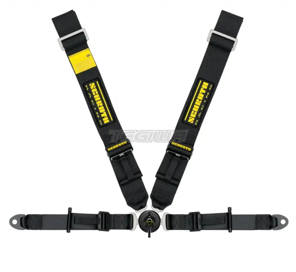 Black Schroth Lotus II OEM 4-point professional harness for racing or safety applications, shown from the left side.