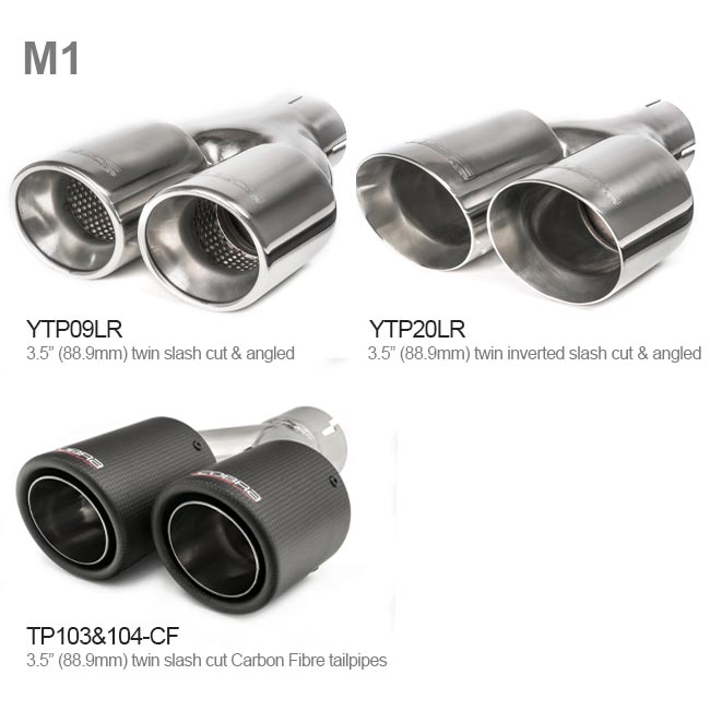 Cobra Sport BMW 320i G20 quad exit performance exhaust with M3 style carbon tailpipes, showcasing non-valved quad design.