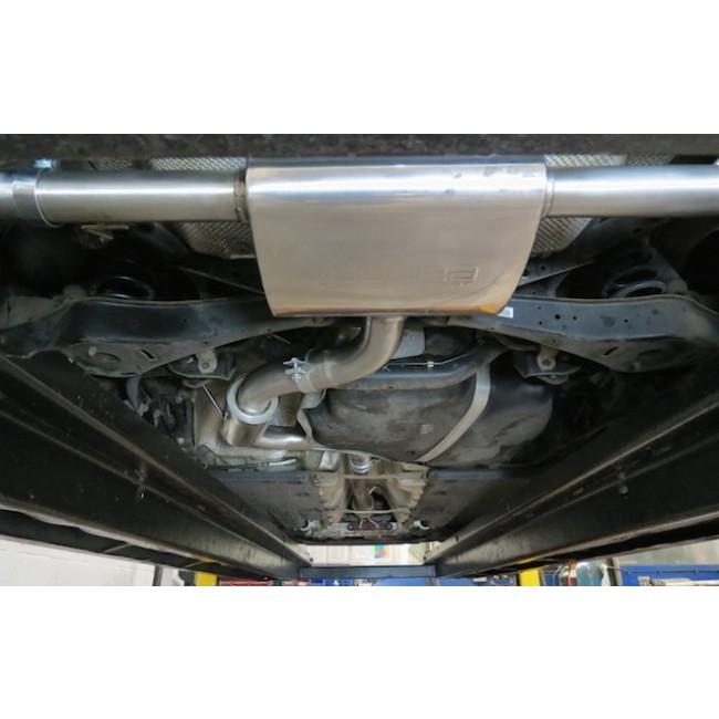 Cobra Sport VW Golf GTI Mk6 2.0 TSI cat back performance exhaust installed, showing polished stainless steel pipes and muffler.
