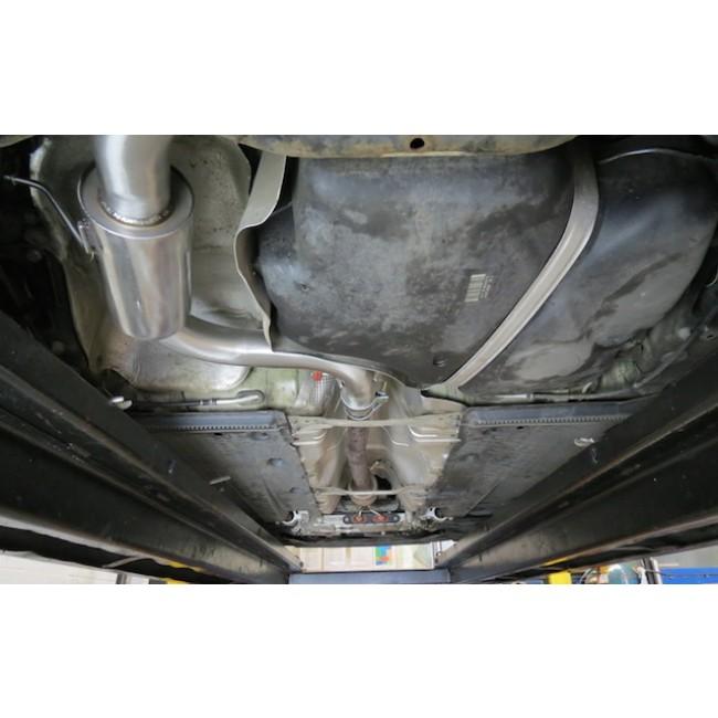 Cobra Sport VW Golf GTI Mk6 2.0 TSI cat back performance exhaust installed, showcasing polished metal pipes and exhaust tips.