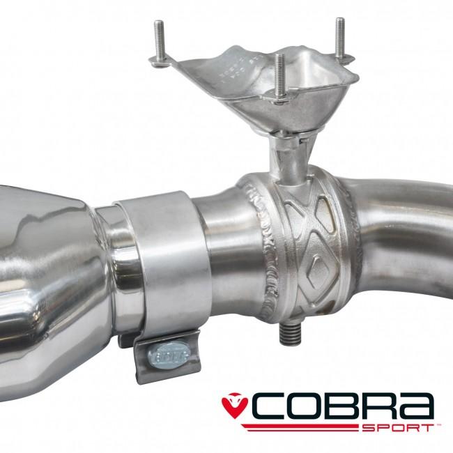 Cobra Sport VW Golf R Mk7.5 2.0 TSI cat back performance exhaust with polished tips installed on the vehicle.