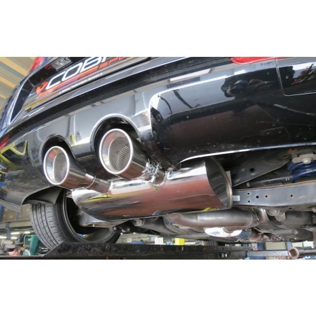 Cobra Sport VW Golf R Mk6 2.0 TSI cat back performance exhaust system showing the exhaust pipes and tips.