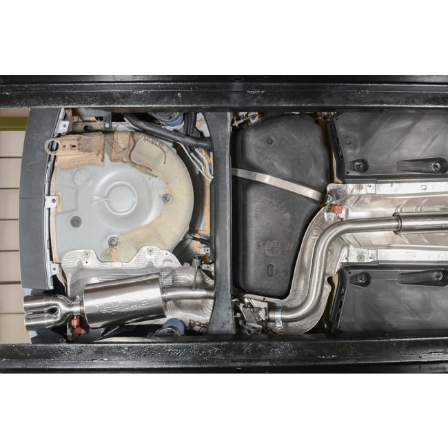 Cobra Sport VW Polo GTI 1.8 TSI cat back performance exhaust system, showing polished metal pipes and muffler details.